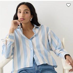 NWT J. Crew cropped cotton relaxed-fit striped shirt. Size 8.